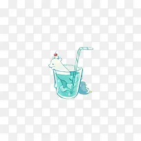 蓝色老鼠水杯插画-空若网 蓝色老鼠水杯插画-空若网