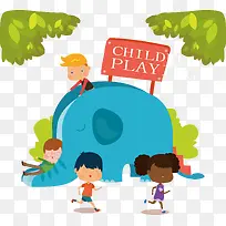卡通玩耍的儿童插画-空若网 卡通玩耍的儿童插画-空若网
