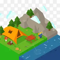 三维插画山川河流-空若网 三维插画山川河流-空若网