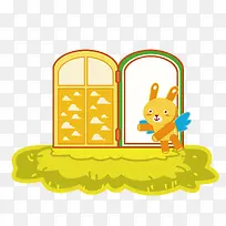 矢量卡通小兔子开门-空若网 矢量卡通小兔子开门-空若网
