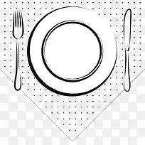 手绘黑白插图西餐餐具摆盘-空若网 手绘黑白插图西餐餐具摆盘-空若网