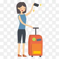 拉箱子自拍的旅行人物矢量素材-空若网 拉箱子自拍的旅行人物矢量素材-空若网