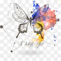 蝴蝶与水彩墨迹-空若网 蝴蝶与水彩墨迹-空若网