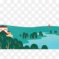 卡通手绘水彩绿色河流-空若网 卡通手绘水彩绿色河流-空若网