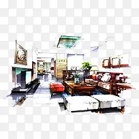 欧式室内设计手绘图-空若网 欧式室内设计手绘图-空若网