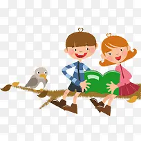 卡通在树枝上看书的儿童-空若网 卡通在树枝上看书的儿童-空若网