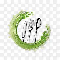 矢量花环围绕的西餐餐具-空若网 矢量花环围绕的西餐餐具-空若网