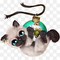 手绘圣诞彩球小猫-空若网 手绘圣诞彩球小猫-空若网