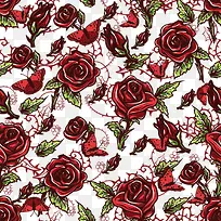玫瑰花花纹插画背景-空若网 玫瑰花花纹插画背景-空若网