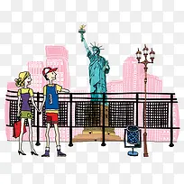 手绘男女朋友看景点-空若网 手绘男女朋友看景点-空若网