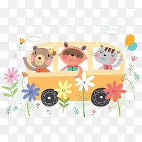 坐在浏览车里畅游花海的小动物-空若网 坐在浏览车里畅游花海的小动物-空若网