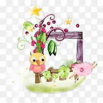 可爱小鸟花朵边框-空若网 可爱小鸟花朵边框-空若网