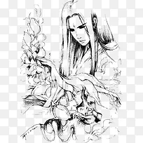 手绘古风长发男子-空若网 手绘古风长发男子-空若网