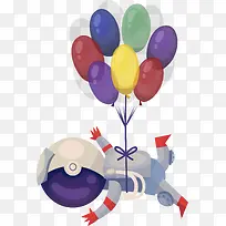 卡通气球升起宇航员人物插画-空若网 卡通气球升起宇航员人物插画-空若网