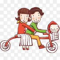 三口之家骑一辆自行车卡通素材-空若网 三口之家骑一辆自行车卡通素材-空若网