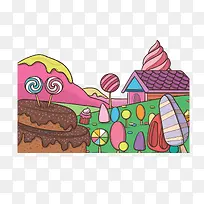 手绘彩色卡通蛋糕-空若网 手绘彩色卡通蛋糕-空若网