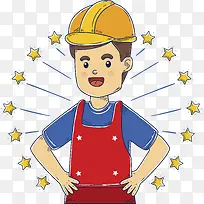 手绘涂鸦穿红色背带裤的工程师-空若网 手绘涂鸦穿红色背带裤的工程师-空若网