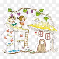 卡通可爱简约装饰手绘葡萄园免抠-空若网 卡通可爱简约装饰手绘葡萄园免抠-空若网