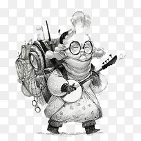 黑白插画老婆婆-空若网 黑白插画老婆婆-空若网