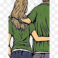 手绘男女生勾肩搭背-空若网 手绘男女生勾肩搭背-空若网