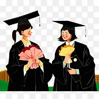 手绘可爱装饰插图毕业季手拿鲜花-空若网 手绘可爱装饰插图毕业季手拿鲜花-空若网