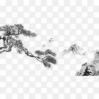 毛笔手绘水墨松树png-空若网 毛笔手绘水墨松树png-空若网