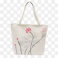荷花白色帆布包-空若网 荷花白色帆布包-空若网