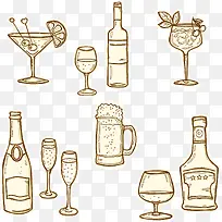 手绘各种饮品瓶子杯子酒吧元素-空若网 手绘各种饮品瓶子杯子酒吧元素-空若网