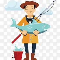 钓鱼手绘卡通风格人物形象矢量元-空若网 钓鱼手绘卡通风格人物形象矢量元-空若网