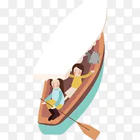 扁平化可爱插图春日踏青郊游划船-空若网 扁平化可爱插图春日踏青郊游划船-空若网
