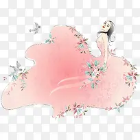粉色婚纱的美丽女孩矢量图-空若网 粉色婚纱的美丽女孩矢量图-空若网