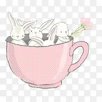 卡通粉红色杯子里的小兔子-空若网 卡通粉红色杯子里的小兔子-空若网