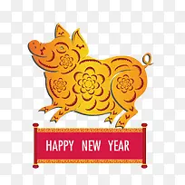 金色的猪和字母矢量图-空若网 金色的猪和字母矢量图-空若网