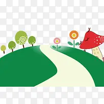 卡通手绘春天绿色草坪道路-空若网 卡通手绘春天绿色草坪道路-空若网