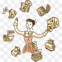 手绘风美丽的厨娘-空若网 手绘风美丽的厨娘-空若网