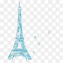 手绘蓝色线条铁塔装饰-空若网 手绘蓝色线条铁塔装饰-空若网