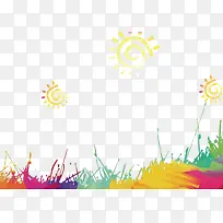 水彩草地和太阳-空若网 水彩草地和太阳-空若网