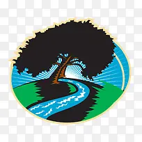 小河流山核桃树日出-空若网 小河流山核桃树日出-空若网