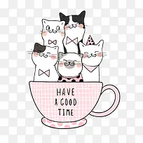 粉色杯子中的小猫矢量图-空若网 粉色杯子中的小猫矢量图-空若网