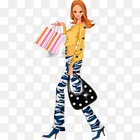 条纹裤时尚购物美女矢量素材-空若网 条纹裤时尚购物美女矢量素材-空若网