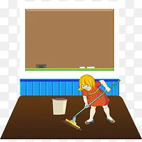 教室里擦地板的小女孩-空若网 教室里擦地板的小女孩-空若网