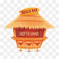 卡通海滩休闲草房子酒吧png-空若网 卡通海滩休闲草房子酒吧png-空若网
