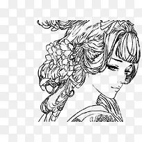 古风女子手绘线稿-空若网 古风女子手绘线稿-空若网