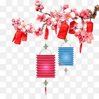 免抠梅花树枝灯笼装饰-空若网 免抠梅花树枝灯笼装饰-空若网
