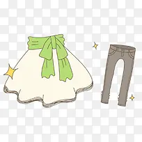 卡通手绘美妆服装裙子长裤元素-空若网 卡通手绘美妆服装裙子长裤元素-空若网