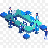 2.5D商务合作开会讨论立体插画-空若网 2.5D商务合作开会讨论立体插画-空若网