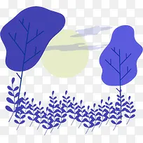 手绘落日树叶插画装饰图案-空若网 手绘落日树叶插画装饰图案-空若网