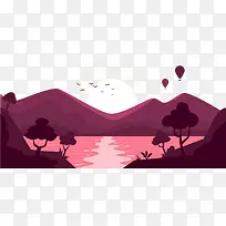 手绘大自然落日风光风景插画-空若网 手绘大自然落日风光风景插画-空若网