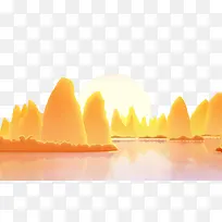 中国山水画黄色插画-空若网 中国山水画黄色插画-空若网