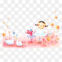 唯美梦幻跳小天鹅的女孩插画图片-空若网 唯美梦幻跳小天鹅的女孩插画图片-空若网
